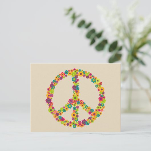 Hippy-Peace-Schilder-Blume Postkarte (Stehend Vorderseite)