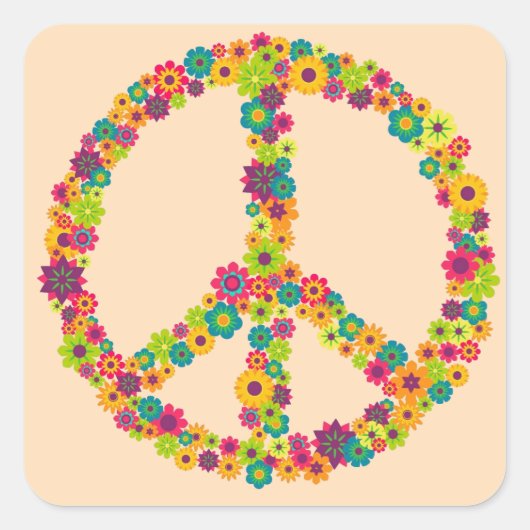 Hippy-Peace-Schilder-Blume Quadratischer Aufkleber (Vorderseite)
