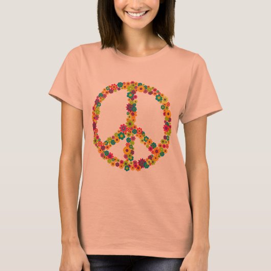 Hippy-Peace-Schilder-Blume T-Shirt (Vorderseite)