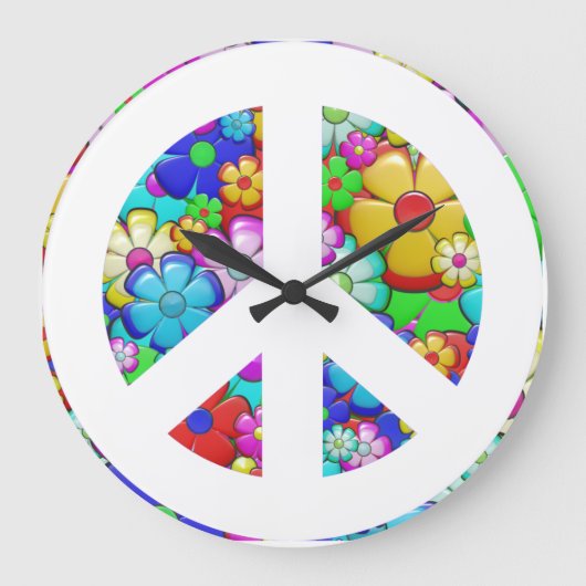 Hippy peace sign large clock große wanduhr (Vorderseite)