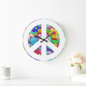 Hippy peace sign large clock große wanduhr (Zuhause)