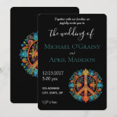 Hippy Peace Sign Wedding Einladung (Vorne/Hinten)