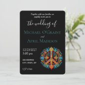 Hippy Peace Sign Wedding Einladung (Stehend Vorderseite)