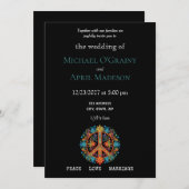 Hippy Peace Sign Wedding Einladung (Vorne/Hinten)