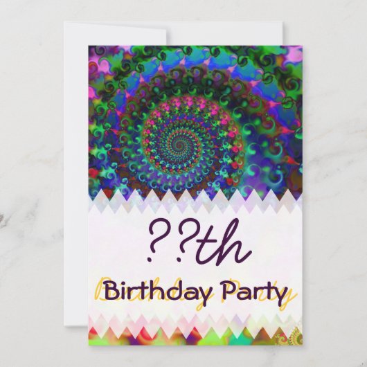 Hippy Rainbow Fraktal Geburtstag Einladung (Vorderseite)