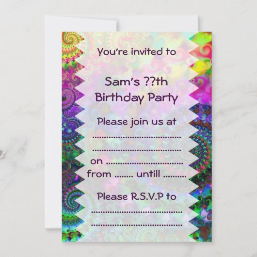 Hippy Rainbow Fraktal Geburtstag Einladung (Rückseite)