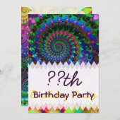 Hippy Rainbow Fraktal Geburtstag Einladung (Vorne/Hinten)