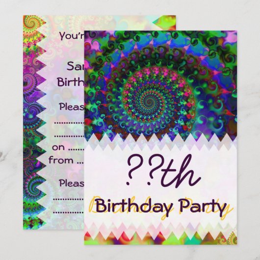 Hippy Rainbow Fraktal Geburtstag Einladung (Vorne/Hinten)