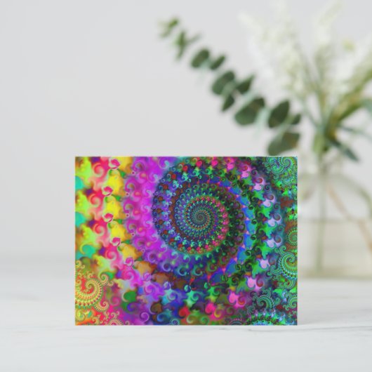 Hippy Rainbow Fraktal Pattern Postkarte (Stehend Vorderseite)