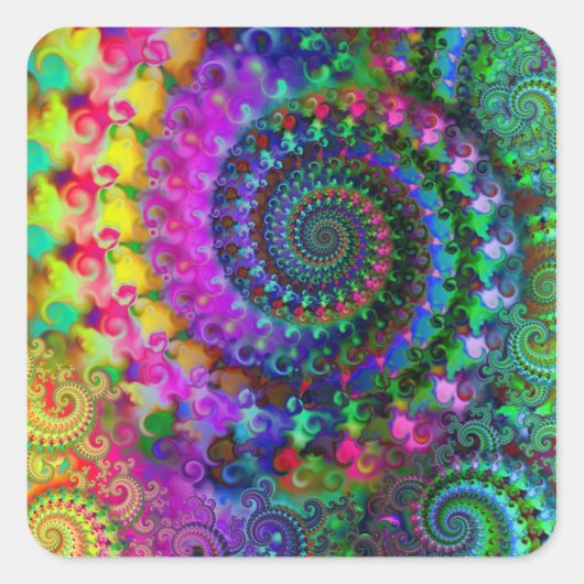 Hippy Rainbow Fraktal Pattern Quadratischer Aufkleber (Vorderseite)