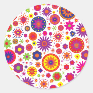 Hippy Regenbogen-Blumen Runder Aufkleber