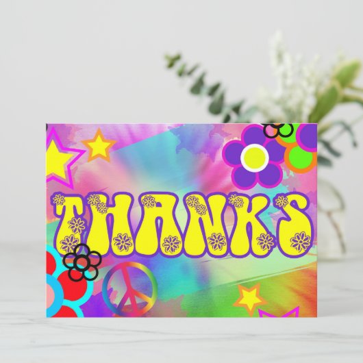 Hippy Regenbogen Retro danke Karte (Stehend Vorderseite)