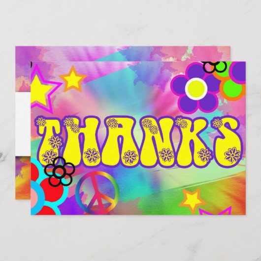 Hippy Regenbogen Retro danke Karte (Vorne/Hinten)