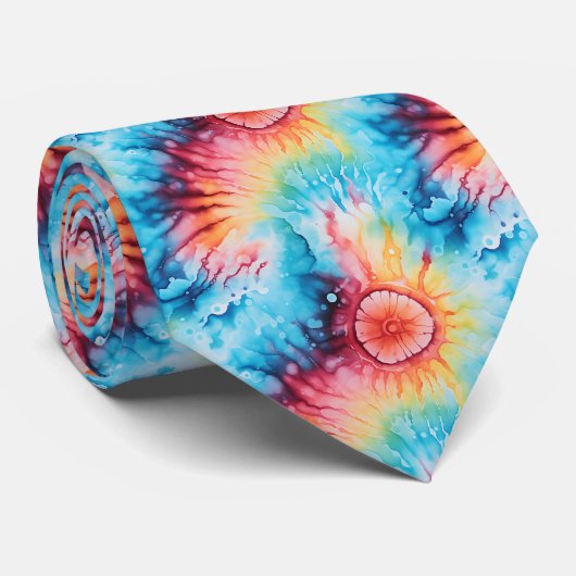 Hippy Retro 1960s Rainbow Krawatte-Dye Muster Krawatte (Gerollt)