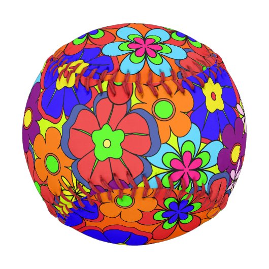 Hippy Retro-Blume Baseball (Vorderseite)