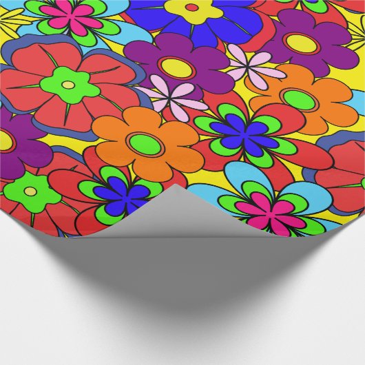 Hippy Retro Blumen Geschenkpapier (Ecke)