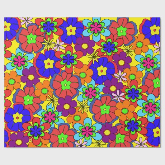 Hippy Retro Blumen Geschenkpapier (Flach)