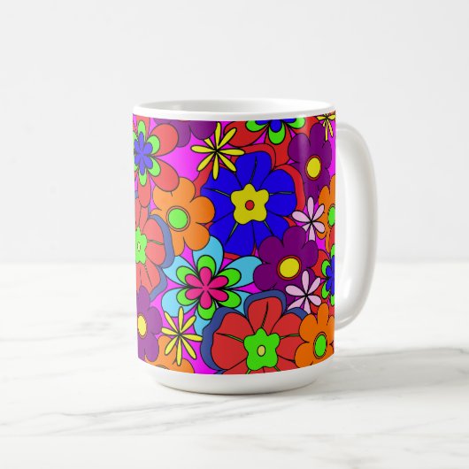 Hippy Retro Blumen in den Rosa Kaffeetasse (VorderseiteRechts)