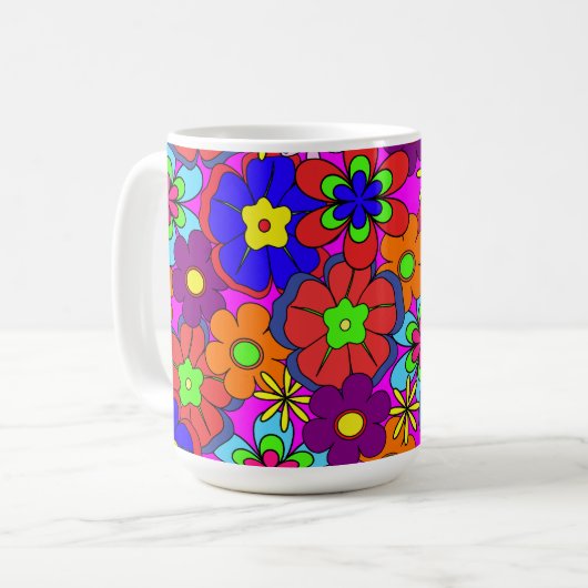 Hippy Retro Blumen in den Rosa Kaffeetasse (Vorderseite Links)