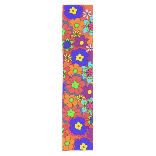 Hippy Retro Blumen Kurzer Tischläufer (Vorderseite)