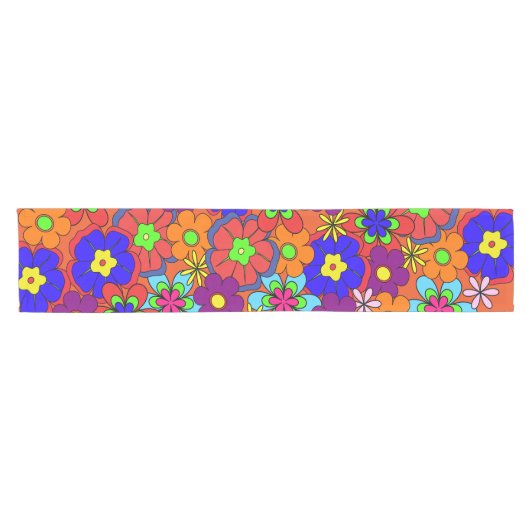 Hippy Retro Blumen Kurzer Tischläufer (Horizontal)