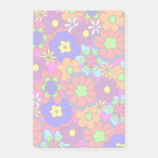 Hippy Retro Blumen Post-it Klebezettel (Vorderseite)