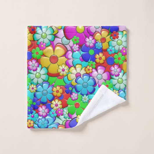 Hippy Retro Blumenart Badhandtuch Set (Waschlappen)