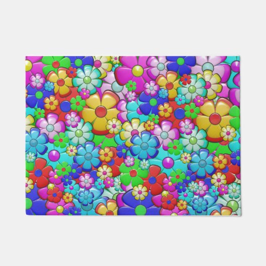 Hippy Retro Blumenart Fußmatte (Vorderseite)