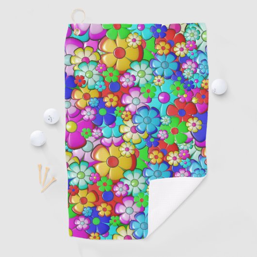 Hippy Retro Blumenart Golfhandtuch (Insitu)