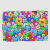Hippy Retro Blumenart Golfhandtuch (Horizontal)