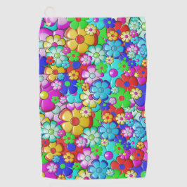 Hippy Retro Blumenart Golfhandtuch