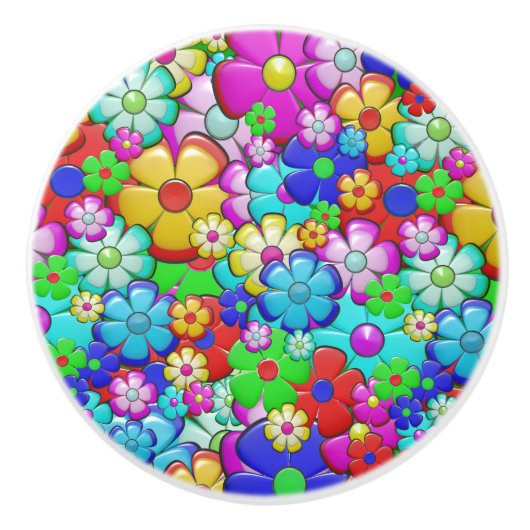 Hippy Retro Blumenart Keramikknauf (Vorderseite)