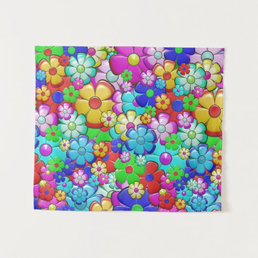 Hippy Retro Blumenart Wandteppich (Vorderseite (Horizontal))