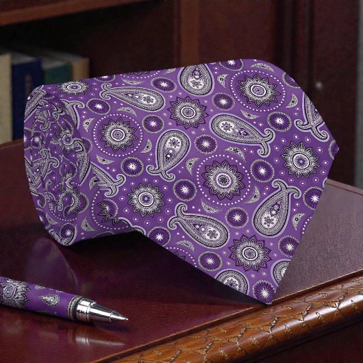 Hippy Retro Lila Paisley Krawatte Schlips