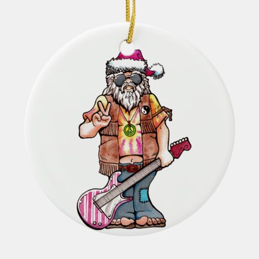 Hippy Santa sagt "Cooles Weihnachten" Keramikornament (Vorne)