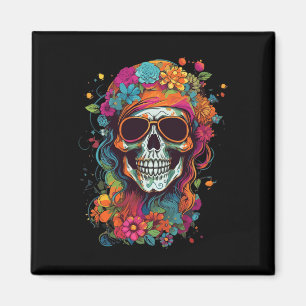 Hippy Skull Groovy Halloween Graphic Women Teens G Magnet