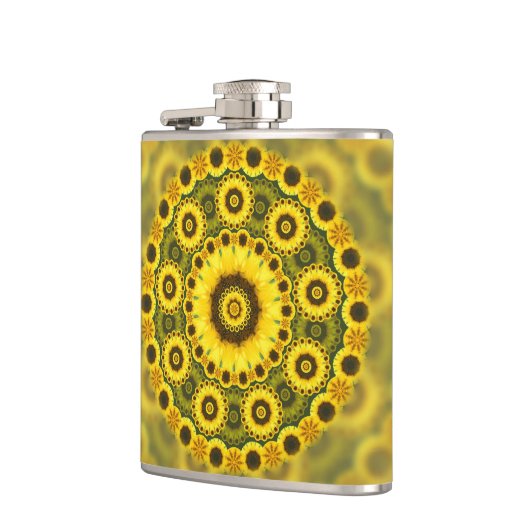 Hippy Sonnenblume-Fraktalmandala-Muster Flachmann (Links)