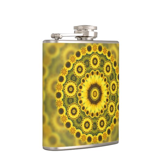 Hippy Sonnenblume-Fraktalmandala-Muster Flachmann (Rechts)