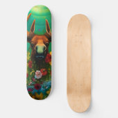Hippy Trippy Moose mit Blume AI Art Skateboard (Vorderseite)