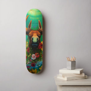 Hippy Trippy Moose mit Blume AI Art Skateboard