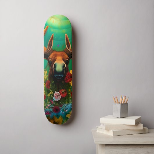 Hippy Trippy Moose mit Blume AI Art Skateboard (Wandkunst)