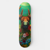 Hippy Trippy Moose mit Blume AI Art Skateboard (Vorderseite)