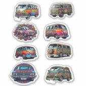 Hippy Van and Cars Boho aus den 1960er Jahren Aufkleber (Vorderseite)