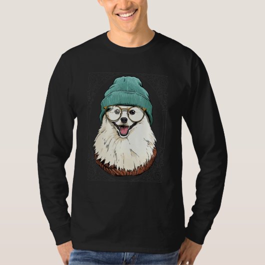 Hipster American Eskimo Animal Wearing Sunglasses  T-Shirt (Vorderseite)