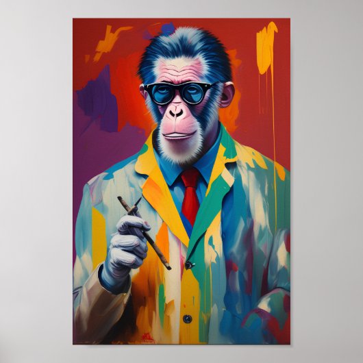 Hipster Ape Rauchen Zigarre Zuhause Deco Wine tast Poster (Vorne)