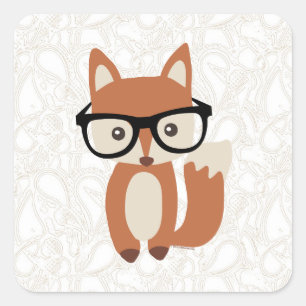 Hipster Baby Fox mit Brille Quadratischer Aufkleber