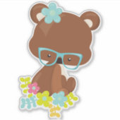 Hipster Bär, Brille, farbenfrohe Blume Aufkleber (Vorderseite)