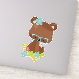 Hipster Bär, Brille, farbenfrohe Blume Aufkleber