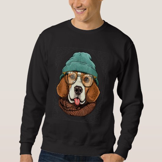 Hipster Beagle Dog Animal Wearing Sunglasses Puppy Sweatshirt (Vorderseite)