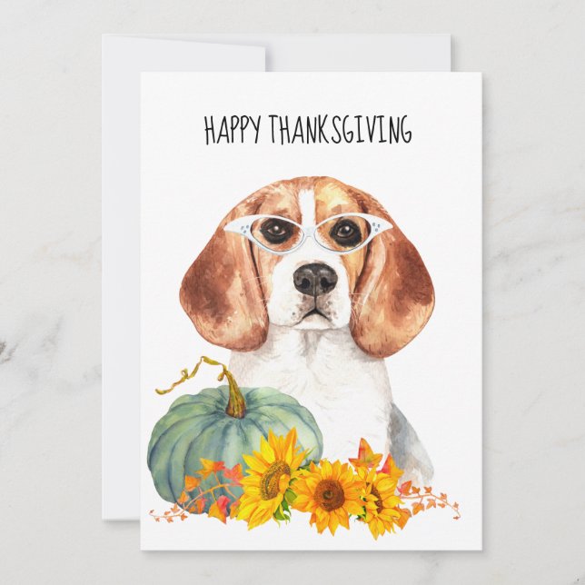 Hipster Beagle Watercolor Erntedank Card (Vorderseite)